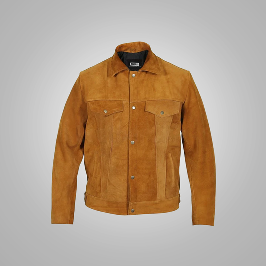 New Mens Western Tan Suede Genuine Leather Jacket