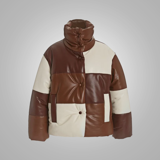 New Men Lamb Brown Style Leather Puffer Jacket
