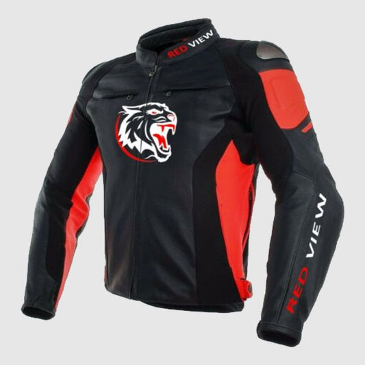 New Motorcycle MotoGP Racing Leather Biker Jacket Red View For Men