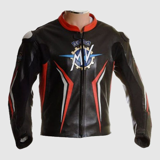 New Men MV AGUSTA 2023 Red and Blue Motorcycle Racing Leather Biker Jacket