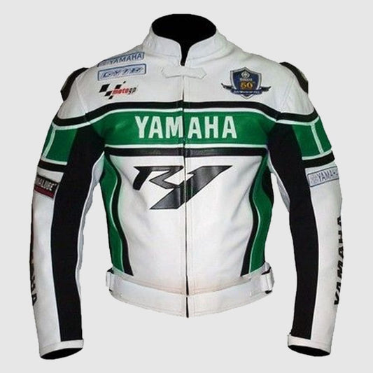 New Yamaha Green Cowhide Racing Motorcycle Genuine Biker Leather Jacket