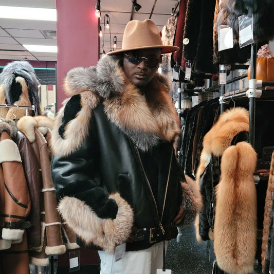 Mens Hooded Shearling Moto Jacket