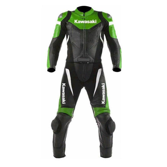 Kawasaki Two Piece Motorbike Leather Racing Suit