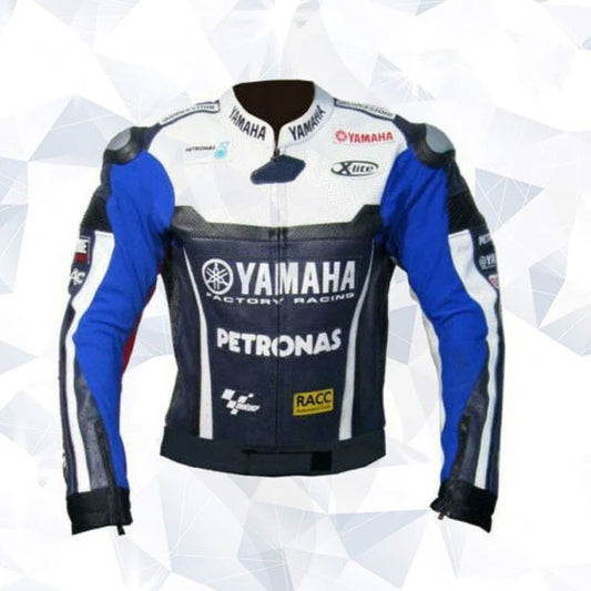 Handmade Mens Yamaha Blue Petronas Motorbike Leather Jacket