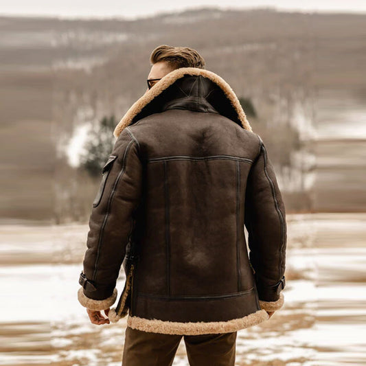 B3 bomber aviator fur shearling leather jacket