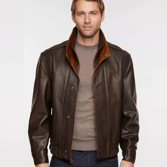 New Mens Pilot Brown Aviator Sheepskin Leather Bomber Jacket