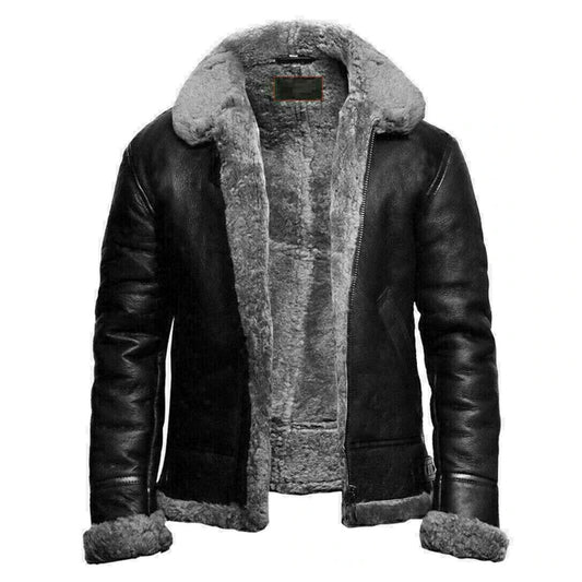 Men B3 Bomber Flying RAF Aviator Real Fur Collar Leather Jacket