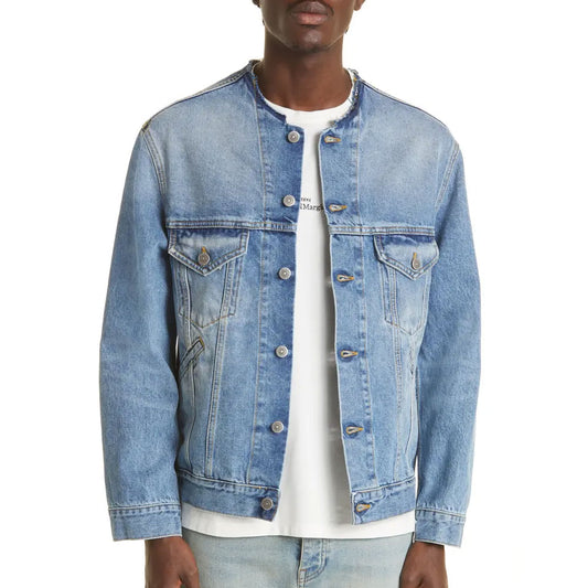 Men's Collarless Denim Jacket