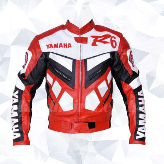 Yamaha YZF Red Motorcycle Racing Cowhide Leather Biker Jacket