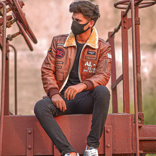 Mens B3 RAF Flying Fur Aviator Lambskin Genuine Leather Bomber Jacket