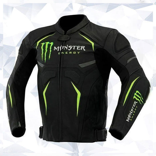 Monster Energy Motorcycle Cowhide Leather Street Racing Motorbike Jacket