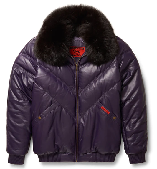New Premium LambSkin Leather Purple V-Bomber Jacket