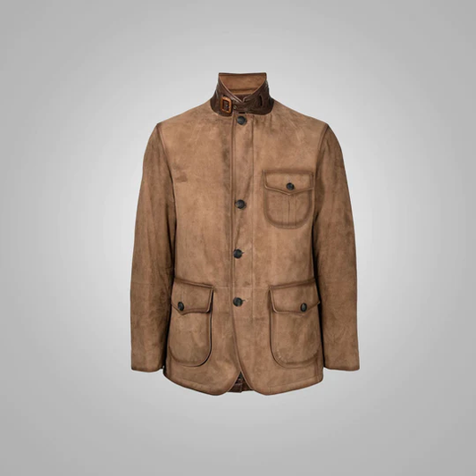 Brown Suede Genuine Leather Blazer for Men