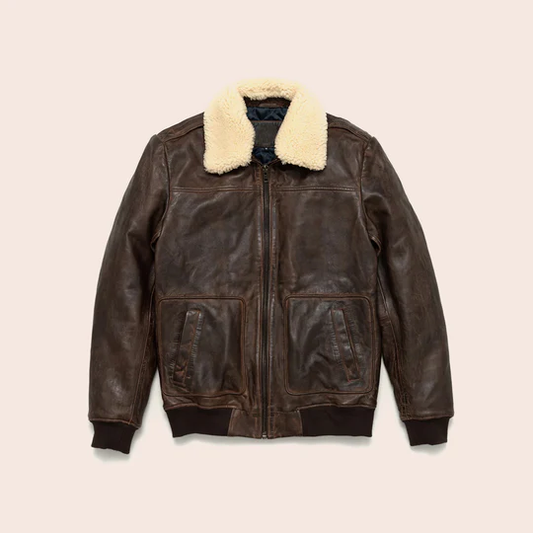 Men's Brown Vintage sheepskin A2 Leather Shearling Bomber Jacket
