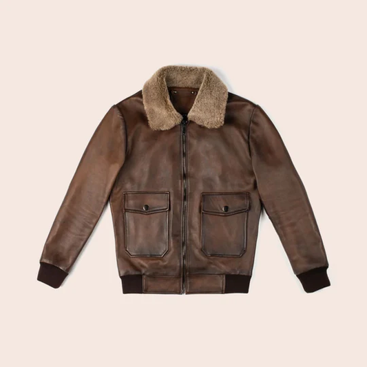 New Men Chocolate Brown G-1 Flight Sheepskin Leather Bomber Jacket
