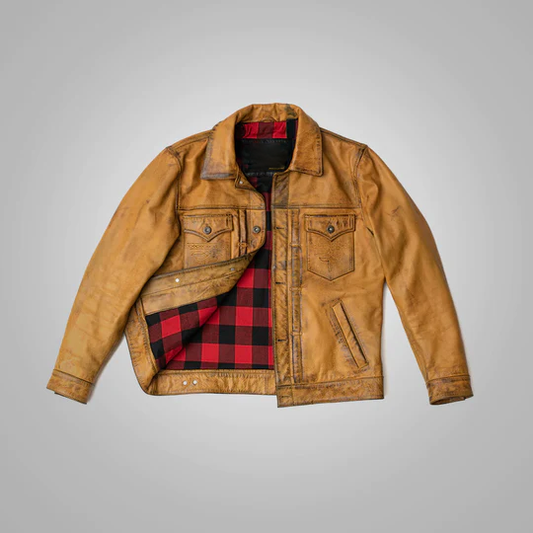 New Brown Mens Four Button Pockets Lambskin Distressed Leather Biker Jacket