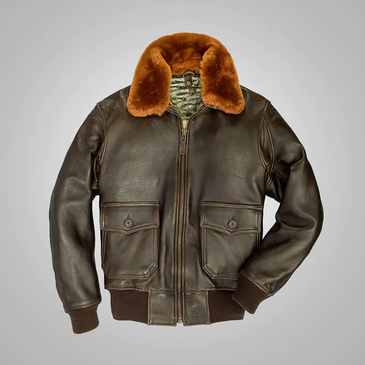 New Brown Men Sheepskin G-1 Flight Bomber Leather Jacket