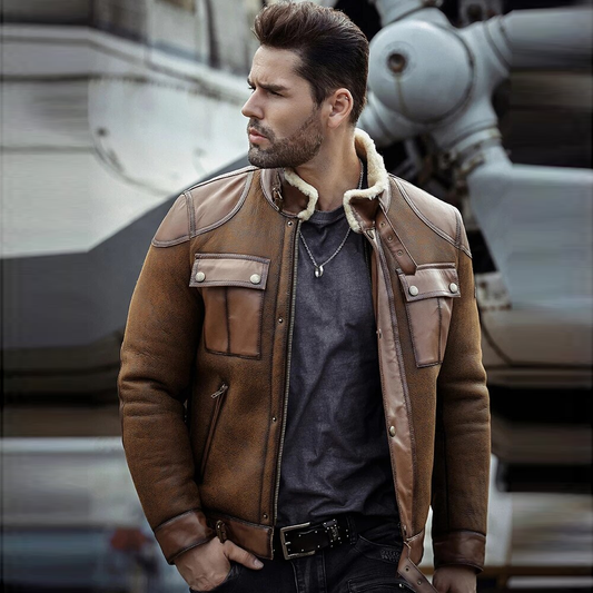 2019 New Mens B3 Shearling Jacket Sheepskin Coat Motorcycle Fur Coat Thick Leather Jacket Mens Winter Coats