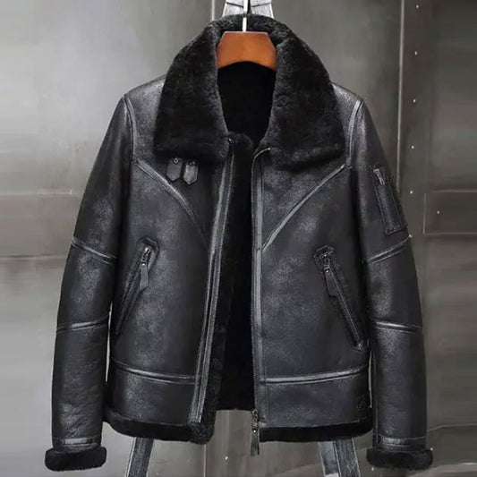 Aviator Winter Coat Fur Bomber Leather Jacket