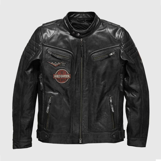 Harley Davidson Men embroidery Eagle Design Natural Leather Jacket