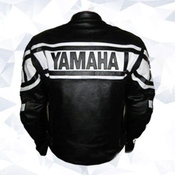 Yamaha Black And White Cowhide Leather Racing Motorcycle Jacket