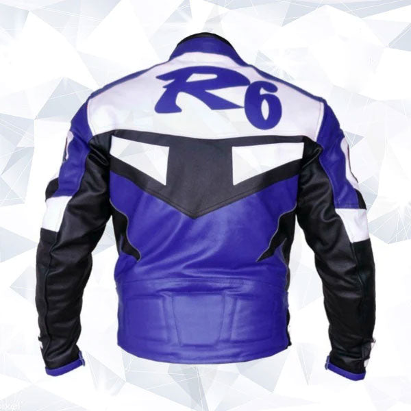 New Yamaha R6 White Blue Genuine Cowhide Racing Motorcycle Leather Jacket