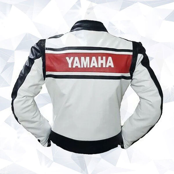 Yamaha White-Black-Red Real Cowhide Motorcycle Racing Leather Jacket