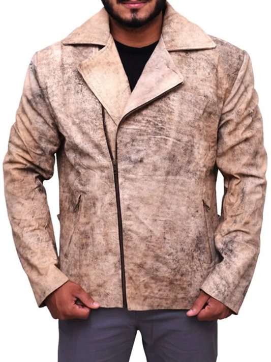 New Men Sheepskin Distressed Motorcycle Leather Biker Jacket