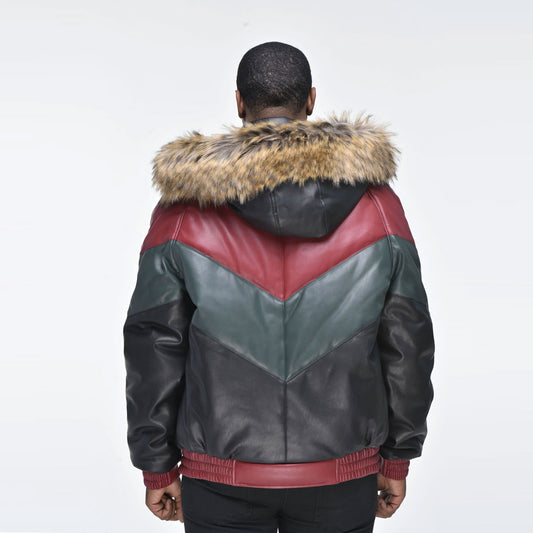 Men’s Faux Leather V Bomber Jacket