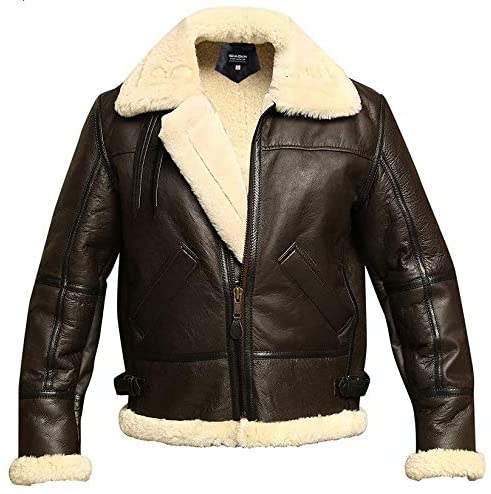 Men B3 Bomber Aviator Shearling Sheepskin Leather Winter Jacket