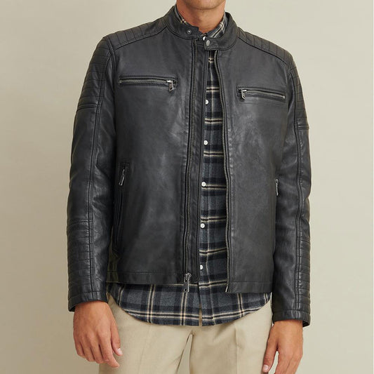 Men Black Motocycle Lambskin Leather Moto GP Biker Jacket