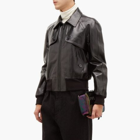 Men Black Aviator Classic Military Flying Bomber Leather Jacket