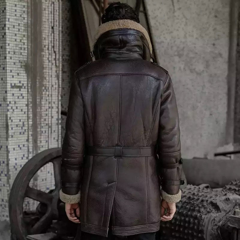 mens shearling aviator fur long coat