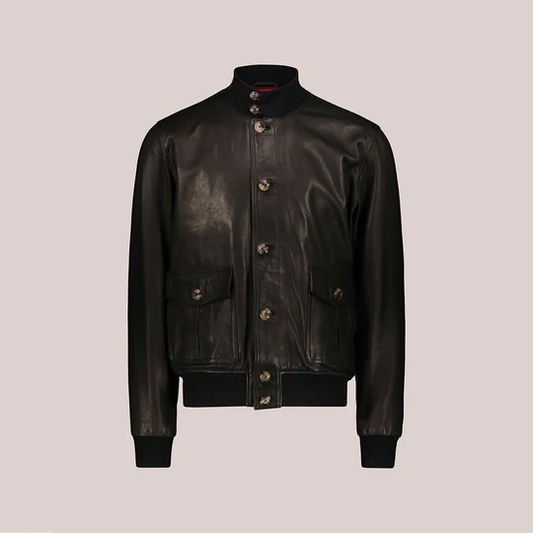 New Black Men Vintage A-1 Flight Sheepskin Leather Bomber Jacket