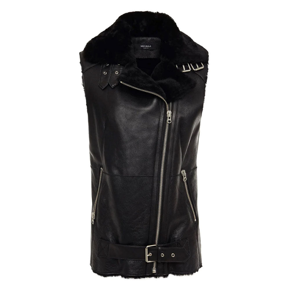 Women shearling leather vest