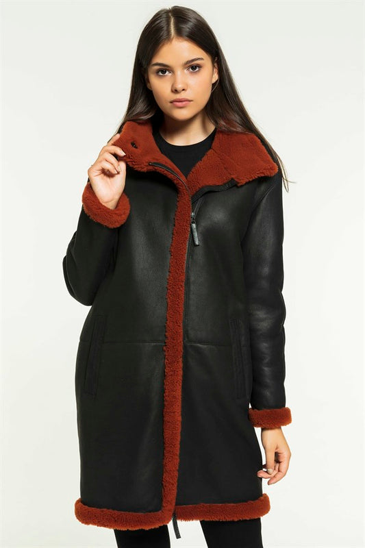 long casual women  Shearling jacket Coat