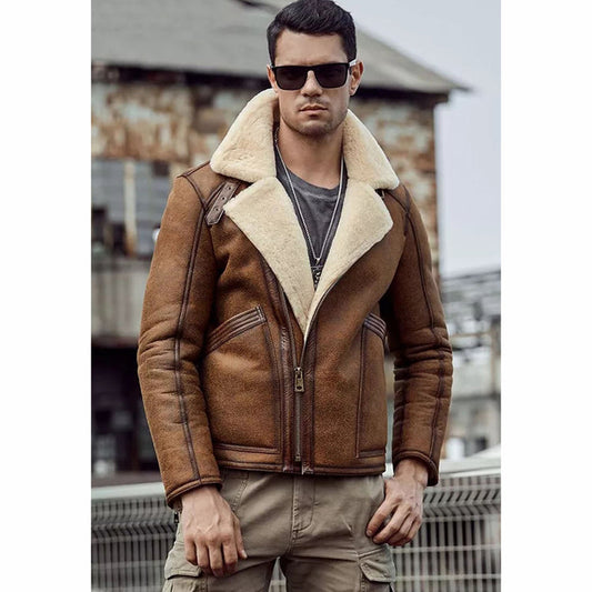 Men’s Tan Brown Leather Shearling Jacket