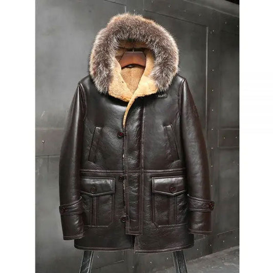 Mens B3 Leather Bomber Shearling Trench Coat | Shearling Long Coats