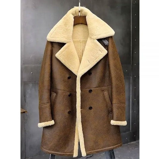 Shearling Bomber Aviator Leather Trench Coat | Men's Shearling Coats