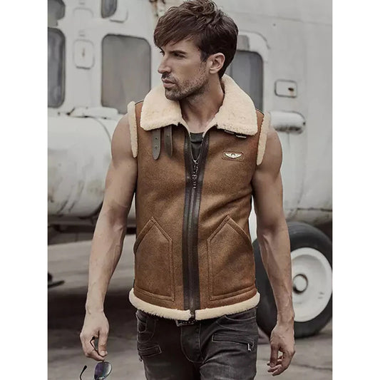 Men’s B3 Camel Brown Leather Shearling Vest
