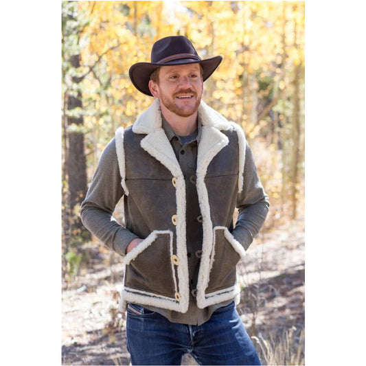 Men’s Distressed Dark Brown Leather Shearling Vest