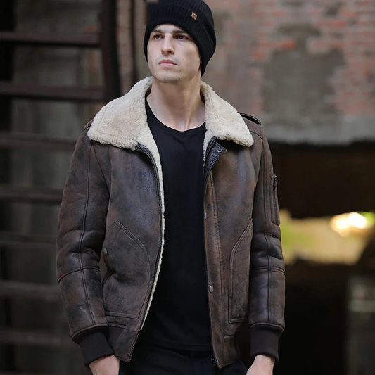 Mens brown RAF sheepskin leather jacket