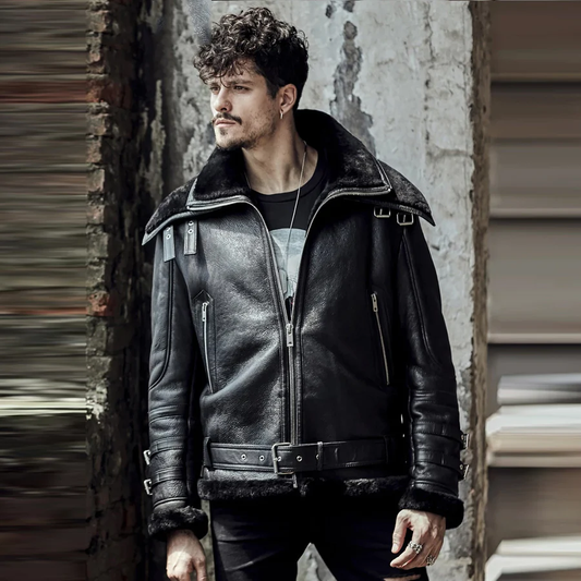 Mens double collared b3 bomber ssheepskin jacket